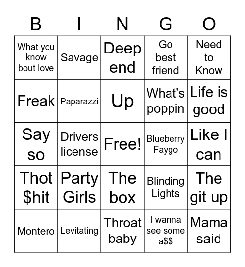 TIkTok Songs Bingo Card