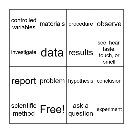Scientific Method Bingo Card