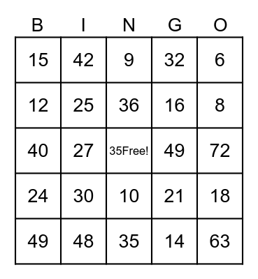 Multiplication Bingo Card