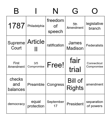 Constitution Bingo Card