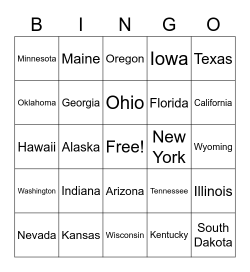 United States Bingo Card
