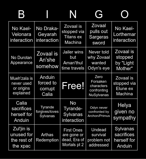 Shadowlands Ending Lore Bingo 2 Bingo Card