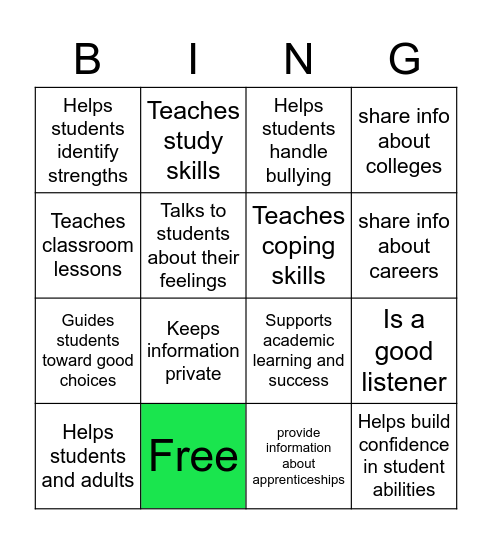 What does a counselor do? Bingo Card