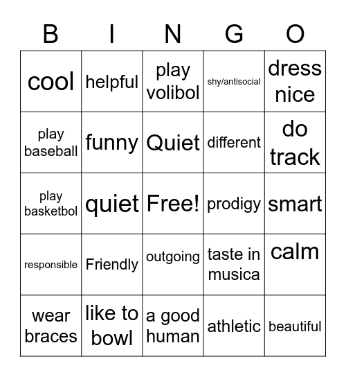 What Makes YOU Unique! Bingo Card