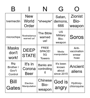 COVID-19 Conspiracy Bingo! Bingo Card