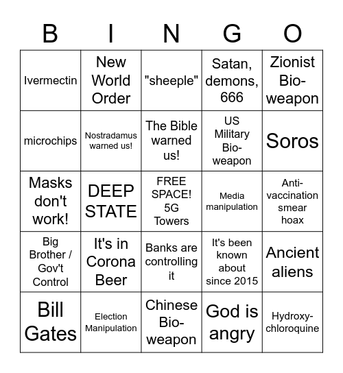 COVID-19 Conspiracy Bingo! Bingo Card