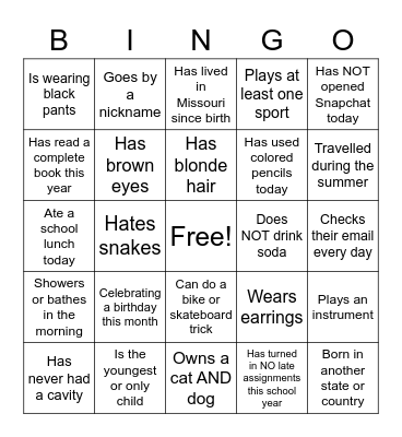 Advisory Bingo Card
