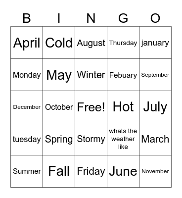 Untitled Bingo Card