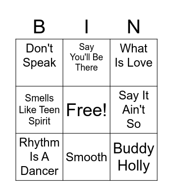 90's Music Bingo Card