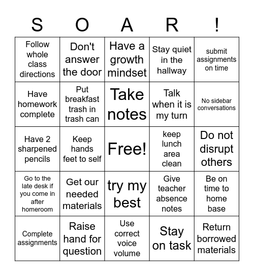 SOAR Bingo Card