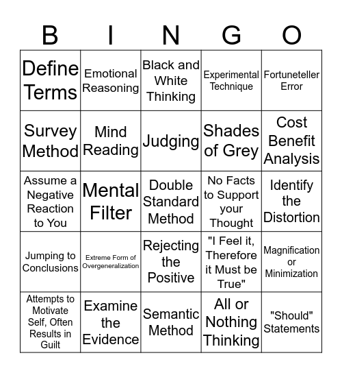 Cognitive Distortions Bingo Card