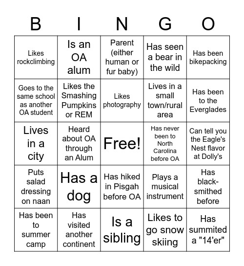 Get to Know Your Semester! Bingo Card