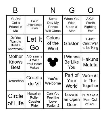 Disney Bingo Card