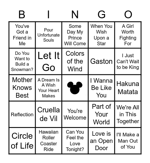 Disney Bingo Card