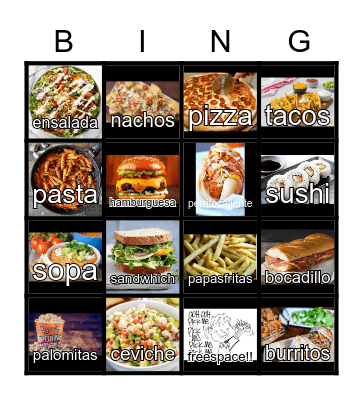 Comidas Bingo Card