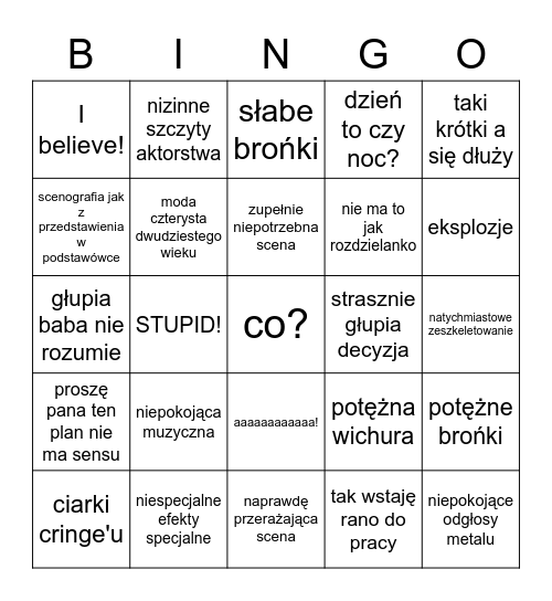 Aliens!!! Bingo Card