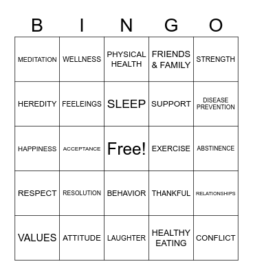 HEALTHY YOU Bingo Card