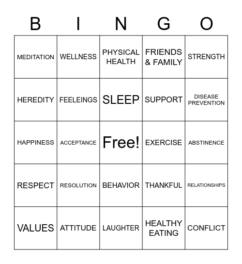 HEALTHY YOU Bingo Card