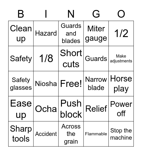 Safety Test Backers Bingo Card