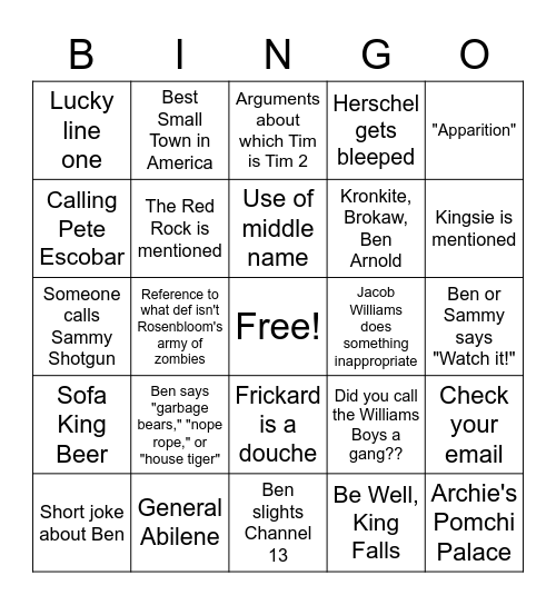 King Falls AM Bingo Card