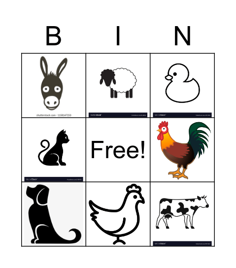 Farm Animals Bingo Card