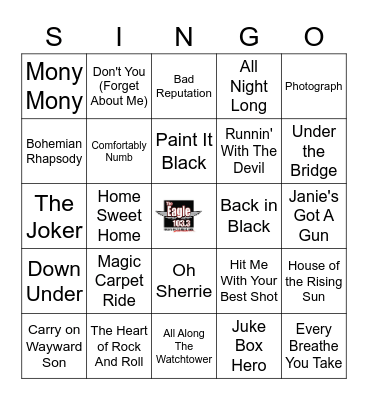 103.3 The Eagle SINGO Bingo Card