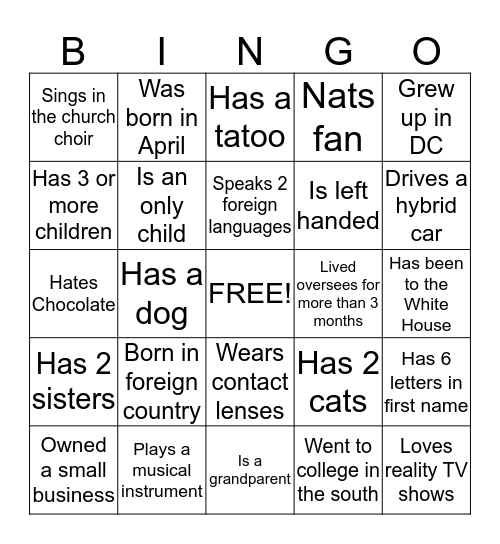 OED Bingo Card