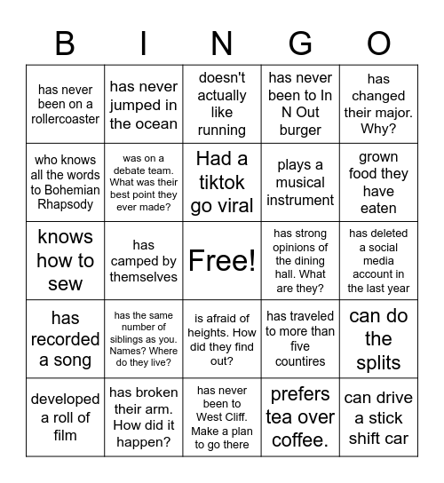 Find someone who..... Bingo Card