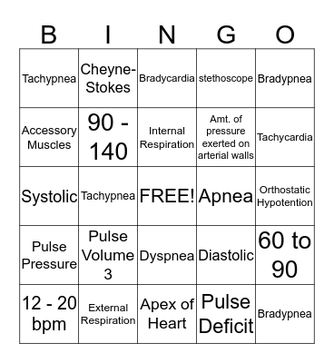 Vital Signs HS2 Bingo Card
