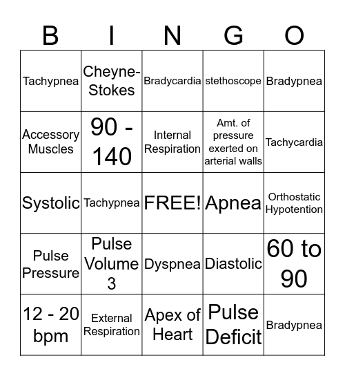 Vital Signs HS2 Bingo Card