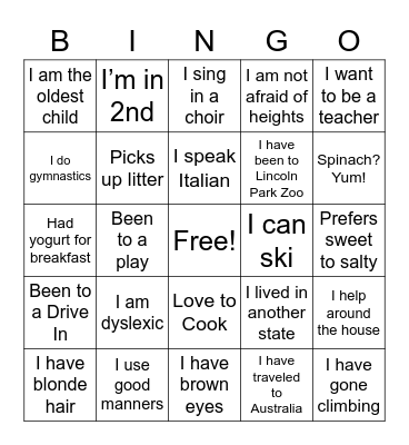 Common Threads Bingo Card