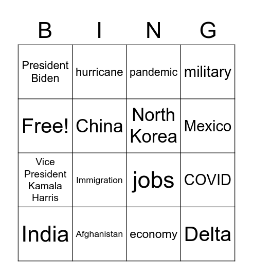 CNN 10 Bingo Card