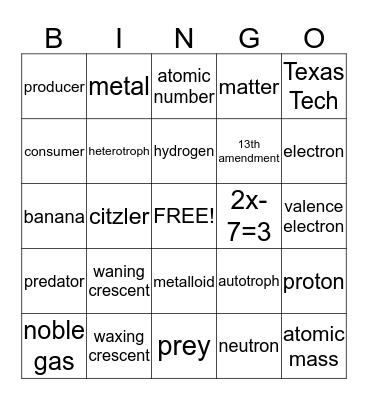 SCIENCE! Bingo Card