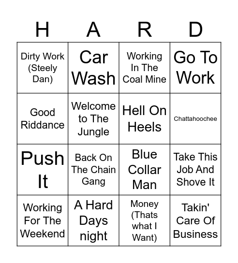 Working Bingo Card