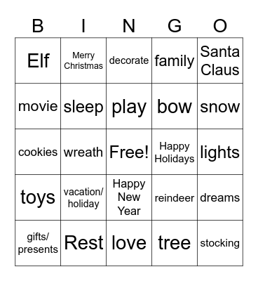 ASL Holidays Bingo Card