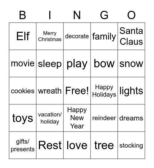 ASL Holidays Bingo Card