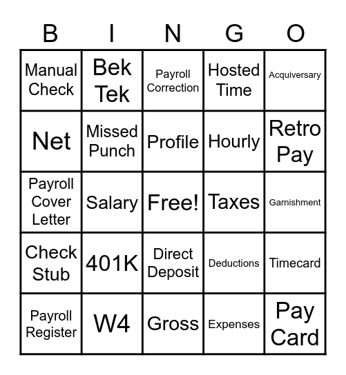 Payroll Bingo Card