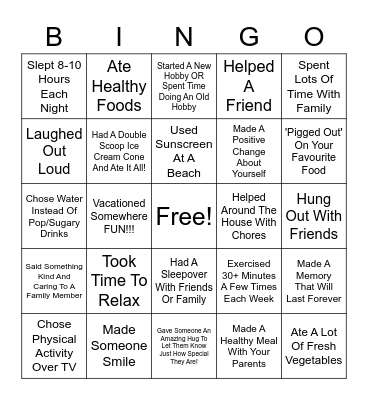 Wellness Bingo Card