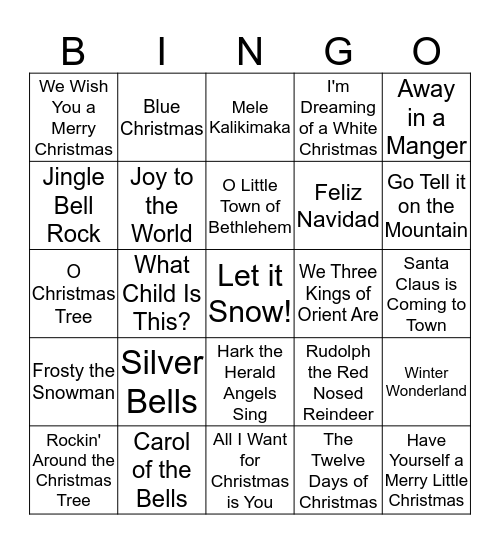 Christmas Carol Bingo Card