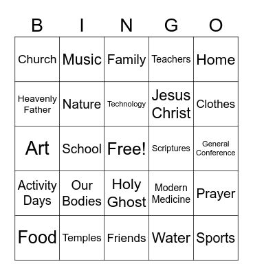 Gratitude Bingo Card