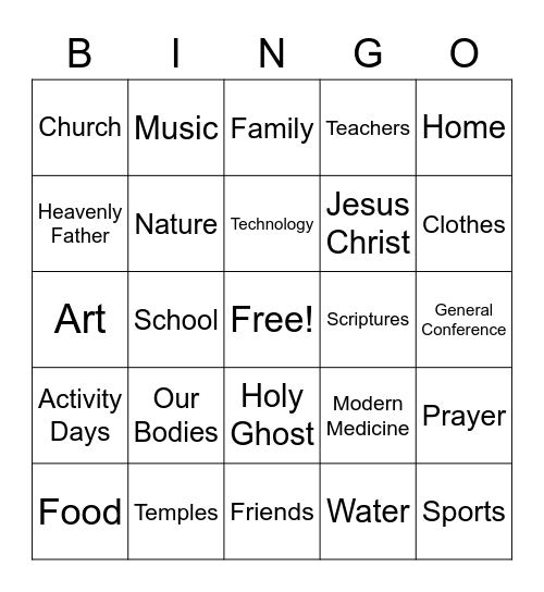 Gratitude Bingo Card