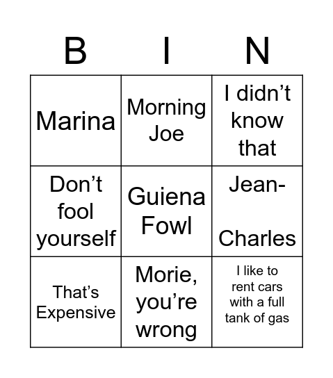 Untitled Bingo Card
