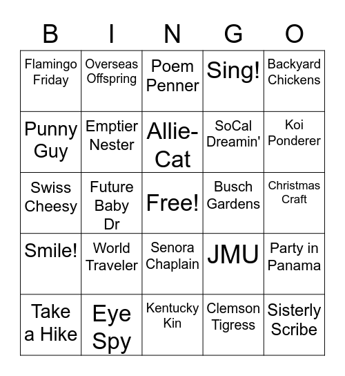 Lackey Bingo Card