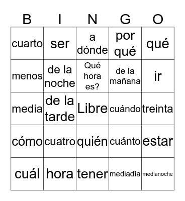 Spanish Bingo Card