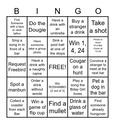 Adrianne's Birthday Bar Bingo Card