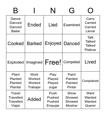 Regular verbs 1 Bingo Card