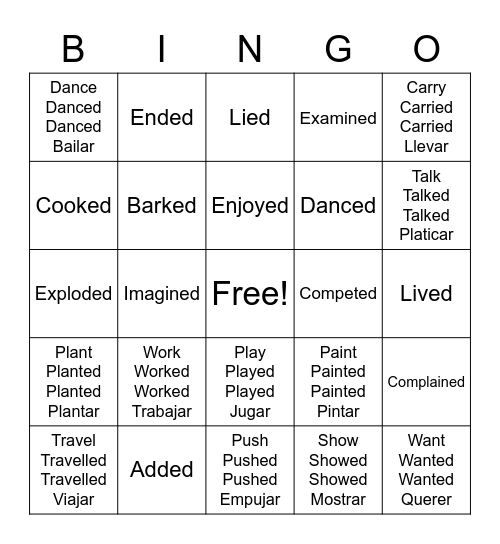 Regular verbs 1 Bingo Card