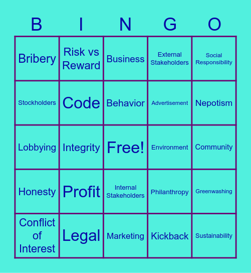 Ethics Social Responsibility Bingo Card