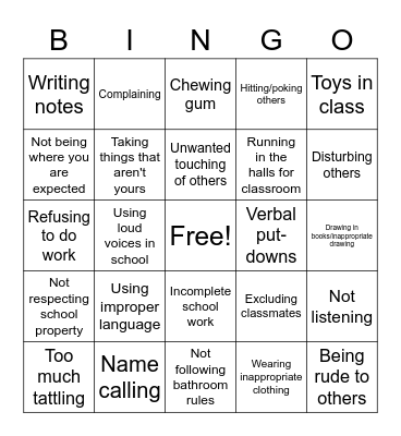 Behavior BINGO Card
