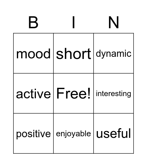 Warm-up Activities Bingo Card